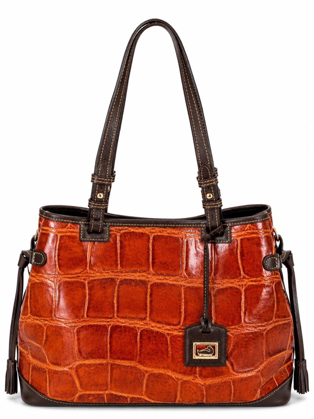 Dooney & Bourke Cognac Croc Embossed Leather Large Tote Shoulder Bag - Picture 15 of 15